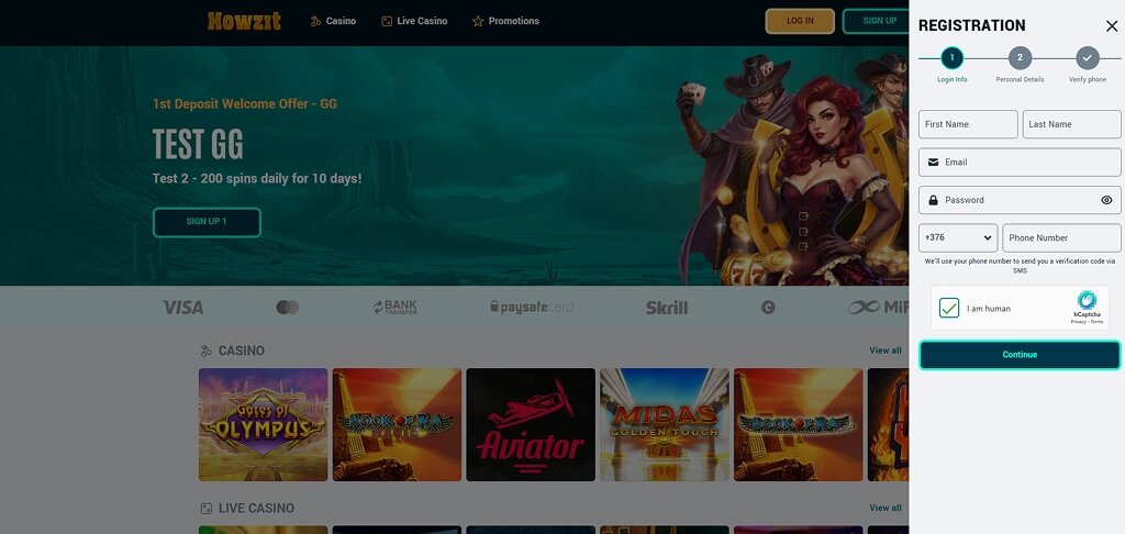 Howzit Casino Registration UK